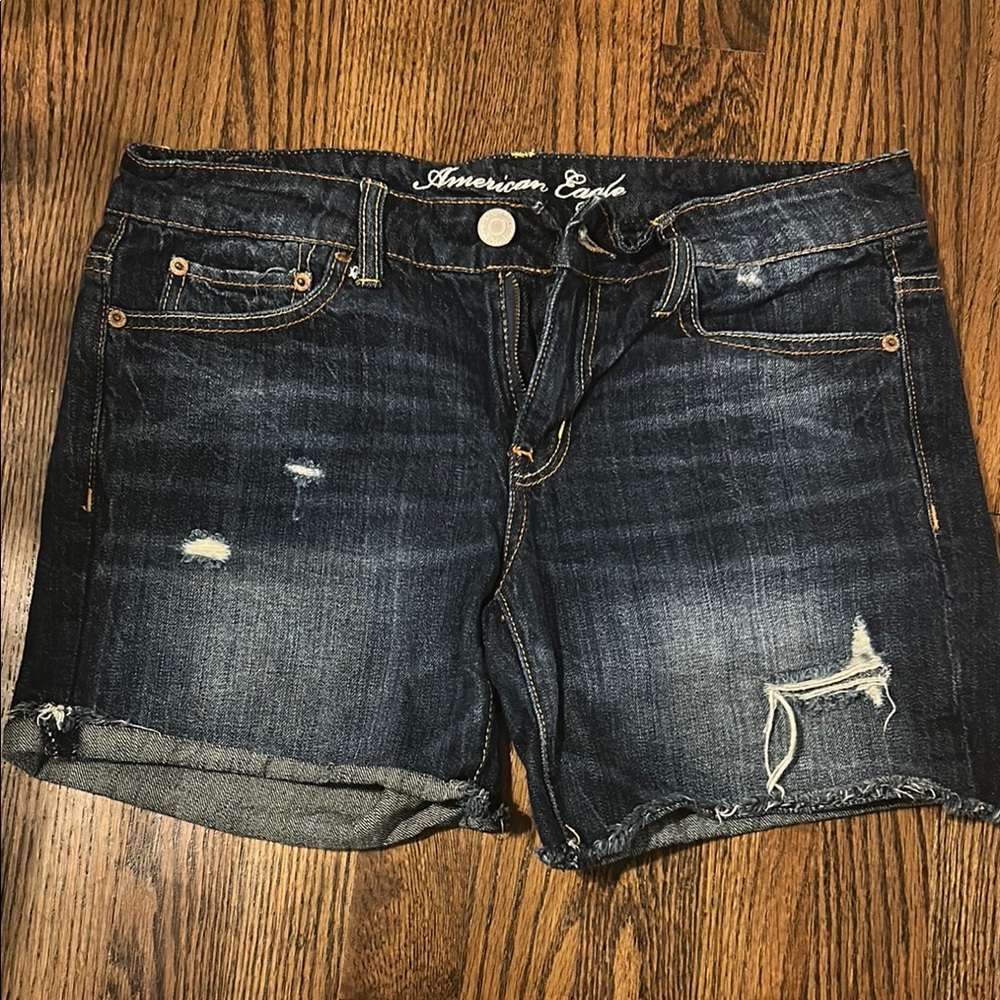 American Eagle Outfitters Black Jean Shorts Distressed Cut-Offs